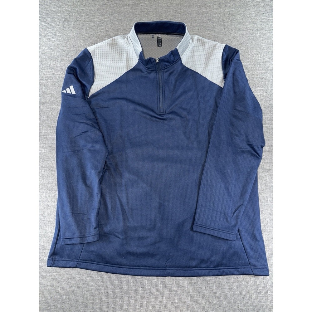 Adidas 2XL Quarter Zip Pullover Blue White Golf Athletic Jacket Pockets‎